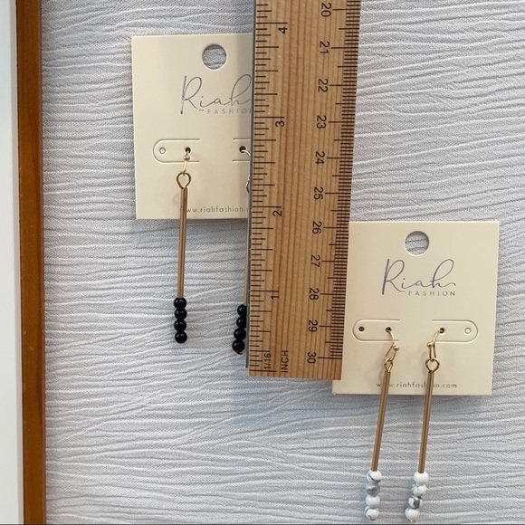 Riah White/Opal Bead Hook Dangle Earrings - Picture 2 of 2